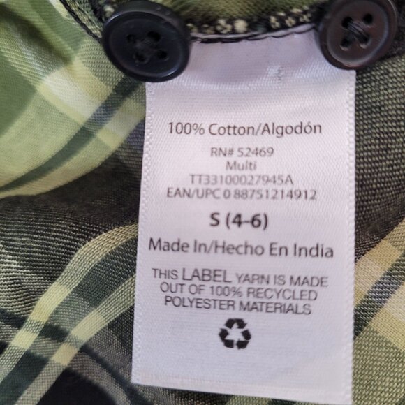 Time & Tru Women's Plaid Button-Up Long Sleeve Shirt Green & Black Small (4-6) - Picture 8 of 11